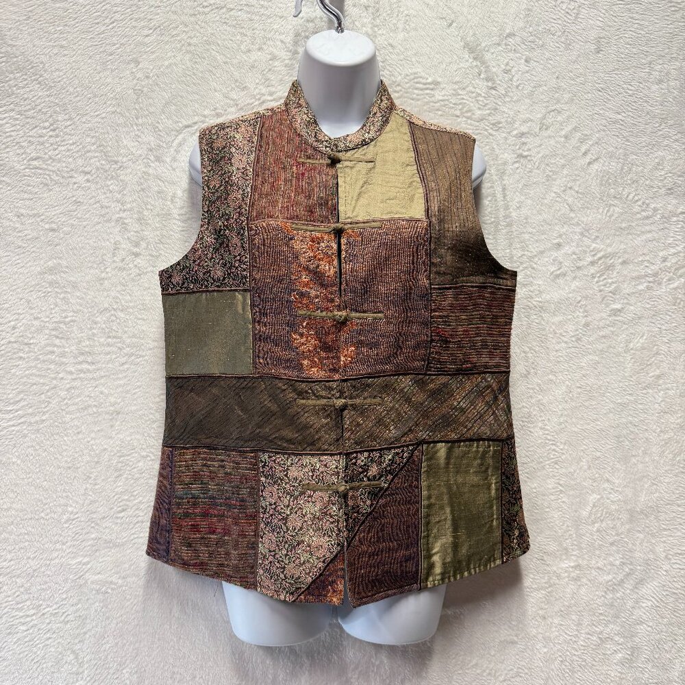 VTG‎ Coldwater Creek Patchwork Vest Womens Small Multicolor Silk Asian Inspired